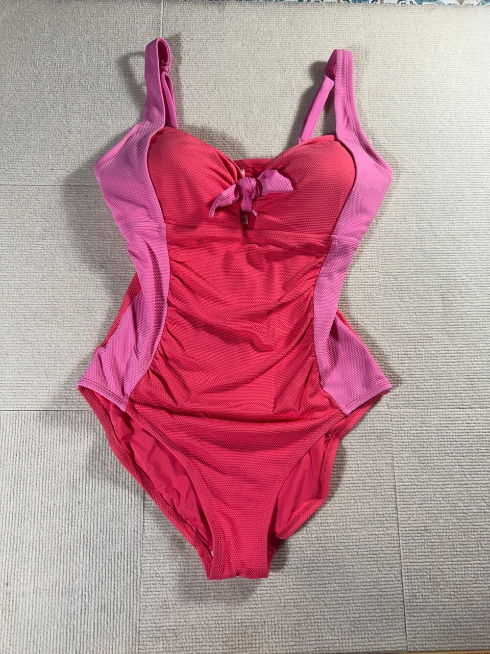 Tommy Bahama Womens 12 Island Cays Colorblock Tie-Front One Piece Pink Swim Suit